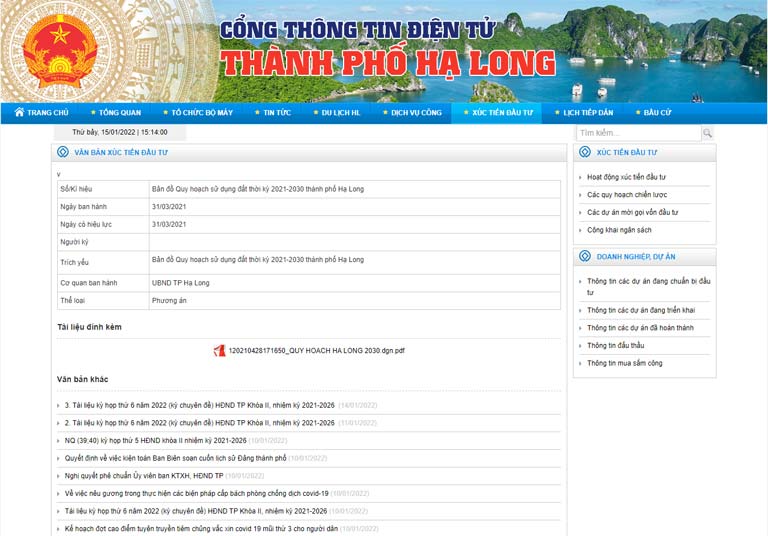 Webste chính thức cổng thông tin điện tử Thành phố Hạ Long